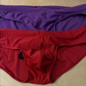 Men's Swim bikini Briefs in Red and Purple L set of 2